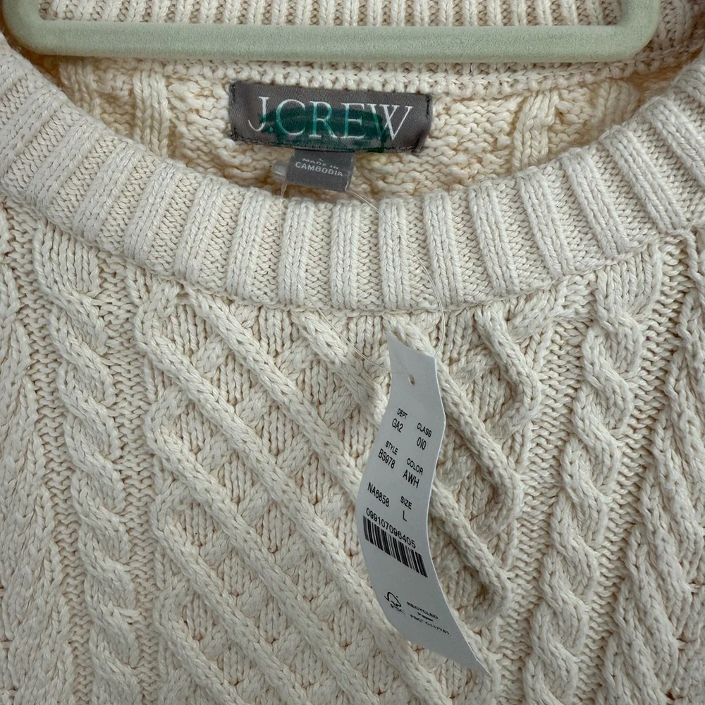 NWT J.Crew 100% Cotton Cable Knit Sweater Ivory Cream BS978 FA23 Pullover - Picture 4 of 10